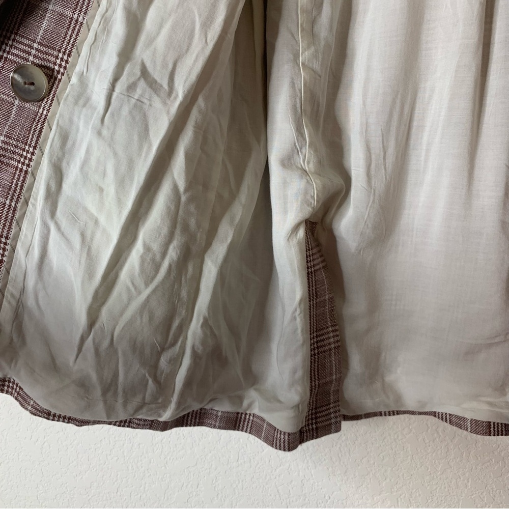 Maeve Anthropologie brown double-breasted linen blend plaid blazer 8 - Picture 9 of 10